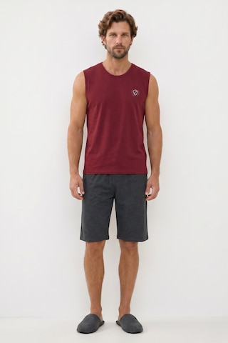 Tudors Erkek Standart Fit Normal Kesim Kısa Kollu Pamuklu Baskılı Bordo Gri Pijama Takımı-51145