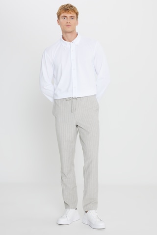 AC&Co / Altınyıldız Classics Erkek Grı Keten Slim Fit Dar Kesim Beli Bağlamalı Çizgili Casual Pantolon Gri