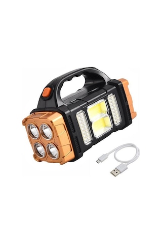 Sarı Çok Fonksiyonlu Güneş Enerjili Led + Cob Işık Saplı Usb Şarjı Su Geçirmez Dış Mekan Kamp Güvenliği İçin Gece Acil Durum Sarı