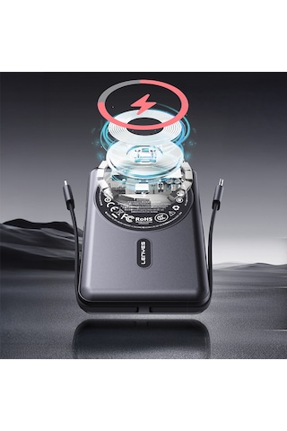 Lenyes P571 Pd 22.5w Standlı M-safe Özellikli Type-c&lightning Kablolu Powerbank 15w 10000mah Siyah