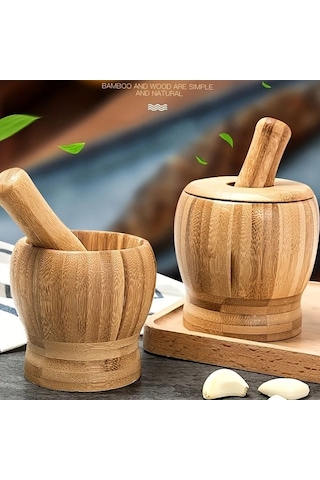 Willowhaven Multicolor Premium Bambuz Sarımsak Ve Baharat Havanı Kolay Kullanım Doğal Sos Ve Salata