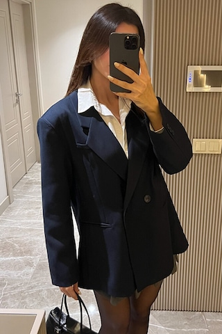Kadın Oversize Kruvaze Blazer Ceket Uzun Kollu, Şık Ve Günlük Klasik Ceket-lacivert - L Lacivert