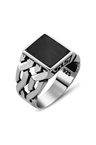 Gümüş Siyah Taşlı Erkek Yüzük (510786416)