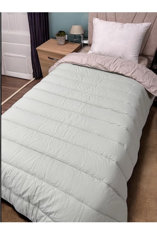 Clasy %100 Pamuk Ranforce Tek Kişilik Çift Taraflı Yorgan Bej-çağla Yeşili