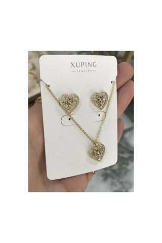 Xupıngx 3'lü Taş Detaylı Kalp Model Set Kararmaz Xx Altın
