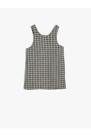 Koton Jile Elbise Mini Cepli Yuvarlak Yaka Beyaz Ekose 5wmg80019aw Beyaz