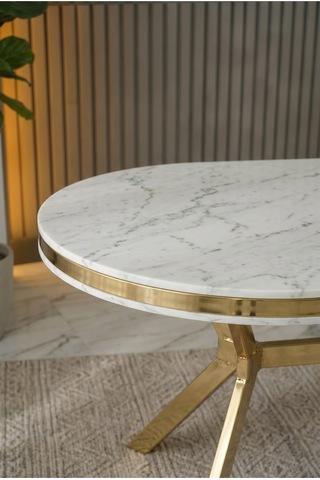 Zae Mdf Yemek Masası 90x170 Cm Beyaz Mermer/gold Beyaz Mermer/gold
