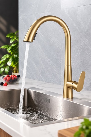Alfas Spiralli Çift Modlu Eviye Bataryası 304 Paslanmaz Çelik Mat Gold Altın