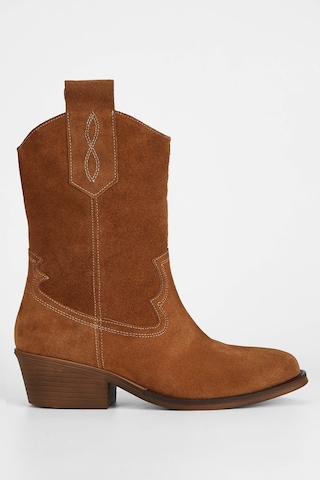 Tamer Tanca Kadın Hakiki Deri Taba Süet Western Bot 231 2068 Bn Bot Sk23/24 Taba Suet