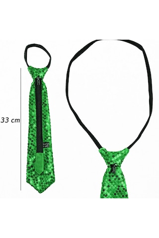 Yeşil Renk Pul Payetli Işıltılı Parti Kravatı 33 Cm 5586