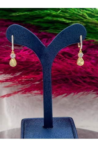 925 Ayar Gümüş Kalemli Gold Renk Sallantılı Lüks Kadın Küpe Gümüş