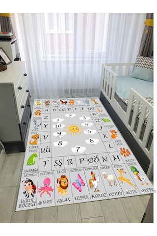 Öğretici Ingilizce Çocuk Oyun Halısı Kaymaz Makinede Yıkanabilir