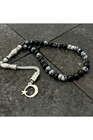 Sertifikalı Karlı Obsidyen 6mm 33lük Doğal Taş Tesbih