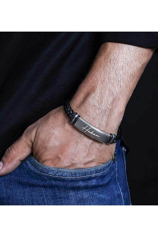 Bk Gift Kişiye Özel İsimli Çelik Ve Deri Örme Metal Tasarım Erkek Bileklik, Arkadaşa Hediye, Sevgiliye Hediye, Erkek Aksesuar Hediyeleri Kobitmeyencom