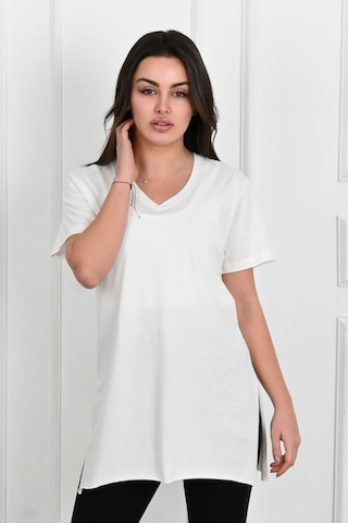 Kadın V Yaka Yırtmaçlı T-shirt 8783-22 001