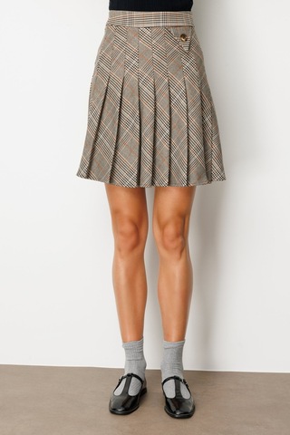 Ekol Kadın Ekoseli Mini Etek 5079 Vizon Vizon