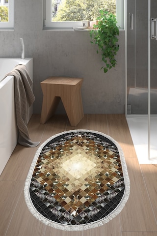 Eko Trend Djt Banyo Paspası Yıkanabilir Kaymaz Taban 759 Oval Patchwork Siyah