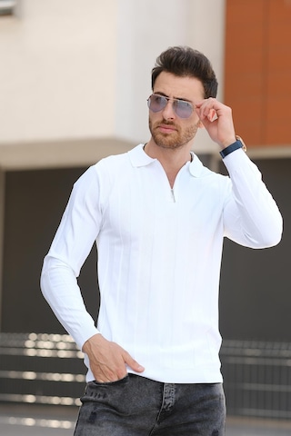Oksit Vilnius Slim Fit Çizgili Gömlek Yaka Yarım Fermuarlı Erkek Triko 001