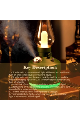 Yifomall Usb Kerosene Şekilli Nemlendirici, 7 Renkli Işık Ve 2 Buhar Modu, Ev Ofis Odası Dekoratif Akşam Lambası, 280ml Kapasite, Sessiz Çalışma