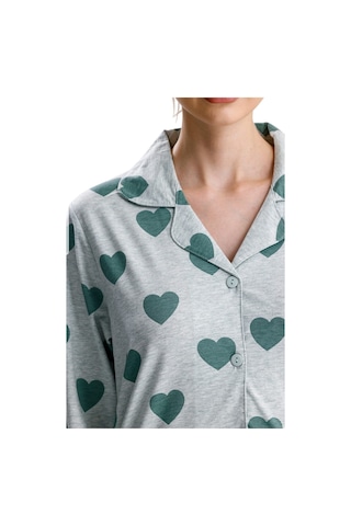 Kalp Desen Pamuk Kadın Pijama Takım Yeşil