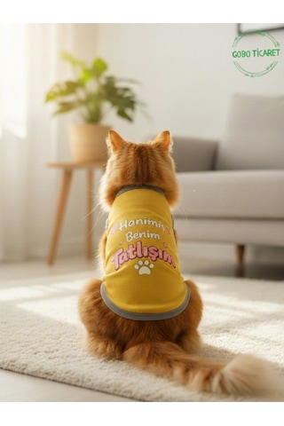 Sarı Hanimiş Benim Tatlışım Baskılı Kedi Ve Köpek Kıyafeti Tişörtü Elbisesi Large/l/beden 3