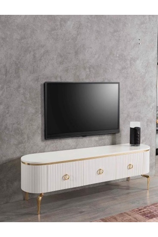 Desing Tv Sehpa Beyaz+gold+200cm