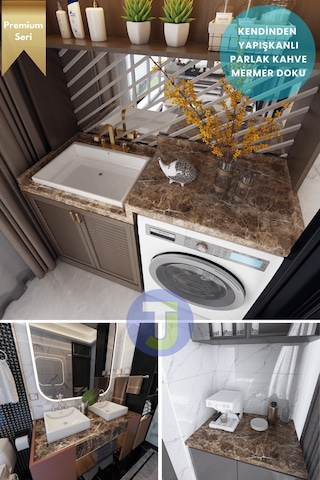Technojet Kendinden Yapışkanlı Mermer Desen Folyo Mutfak Banyo Tezgah Duvar Kaplama 60cmx100cm Kahverengi