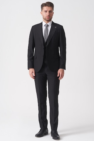 White Stone Campinas Ty2494 Slim Fit 6 Drop Düz Yelekli Takım Elbise Siyah Siyah