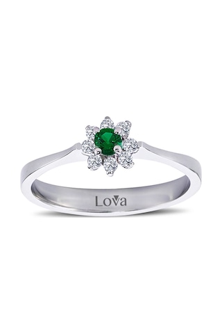 Lova Pırlantalı Zümrüt Çiçek Yüzük - 1030158