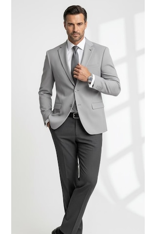 Plus Scorpion Slim Fit Pike Dokuma Erkek Blazer Ceket Modern Şık Günlük Kombin Gri