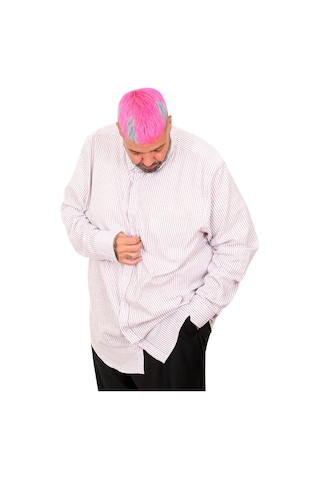 Mode Xl Büyük Beden Ekstra Uzun Boy Keten Likralı Gömlek 20384 Bej Bej