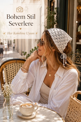 El Örgüsü Saç Bandanası Bohem Bone Yazlık Kombin Bandana Saç Aksesuarı Beyaz 87106486