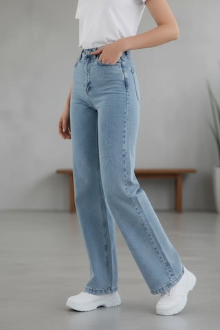 Layal My Beauty Melody Kadın Jeans Wide Leg Rahat Yüksek Bel Salaş Bol Paça Jean Palazzo Denim Kot Pantolon Buz Mavi
