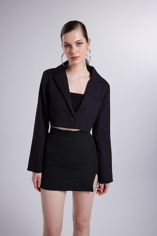 Holly Lolly Vatkalı Atlas Kumaş Crop Model Panky Ceket Siyah