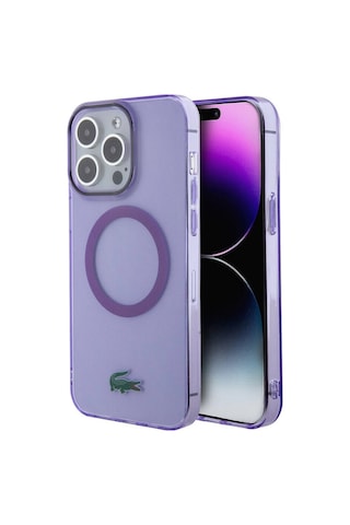 Apple Uyumlu iPhone 15 Pro Max Kılıf Lacoste Lisanslı Magsafe Özellik İkonik Timsah Logolu Hard Parme Mor