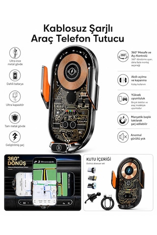 Kablosuz Araç İçi Şarj Cihazı Telefon Tutucu 3 Farklı Başlıklı Otomotaik Ayarlama Siyah