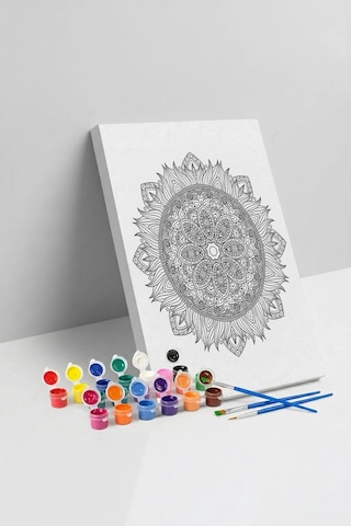 Detaylı Yuvarlak Mandala Ahşap Boyama Seti 40x50 Cm
