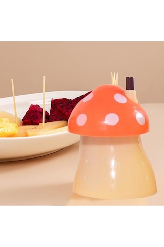 Yeşil Basın Tasarım Otomatik Kürdan Tutucu Toz Geçirmez Büyük Kapasiteli Yaratıcı Mantar Şekilli Masa Kürdan Saklama Kutusu Ev İçin