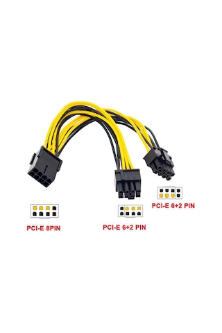 8 Pin Pcie Erkek To 6+2 Pci-E Gpu Y Dişi Çoklayıcı Power Kablo