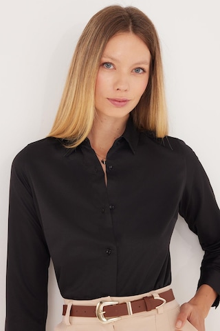 Tudors Kadın Slim Fit Dar Kesim Vucüda Oturan Uzun Kollu Siyah Basic Gömlek-35323 Siyah