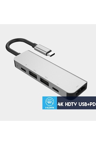 Ally Usb Type-C To 5In1 Hdtv 2Xusb 2X Pd Hub Adaptör Çoklayıc