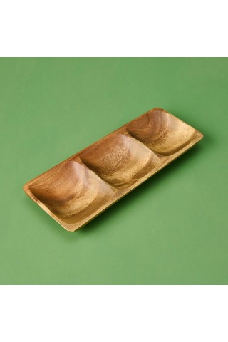 Mien Akasya Üç Bölmeli Çerezlik - Kahverengi - 25x10 Cm Kahverengi