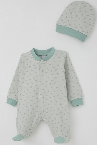 Breeze Erkek Bebek Patikli Tulum Mini Üçgenler Desenli 0-6 Ay, Su Yeşili Su Yeşili