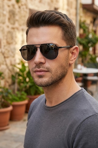 Di Caprio Dc3045black Damla Model Dynamic Aviator Polarize Camlı Erkek Güneş Gözlüğü Siyah - Gri