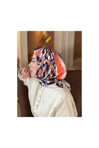 Mentoraly Modakaşmir Soyut Desenli Twill Eşarp turuncu