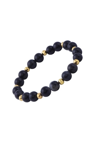 Siyah Akik Taşlı Sarı Metal Detaylı Bileklik