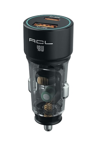 Acc-05 48w Şeffaf Gövdeli Hızlı Araç Şarj Cihazı Pd 30w + Qc 3.0 18w Çift Portlu Akıllı Şarj Başlığı