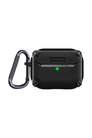 Maks Technology Apple Airpods Uyumlu Pro 2 Kılıf Köşe Karbon Fiber Detaylı Askı Aparatlı Airbag Darbe Emici Maks Koruyucu Kapak Siyah