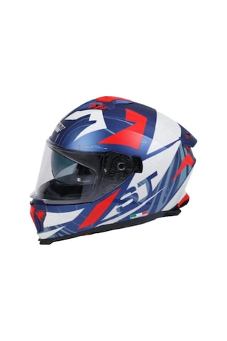 Sway Sw 865 St Kapalı Kask Beyaz - Mavi - Kırmızı