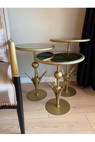 Flora Model 3lü Metal Mat Gold Zigon Sehpa Ayna Yüzey Altın